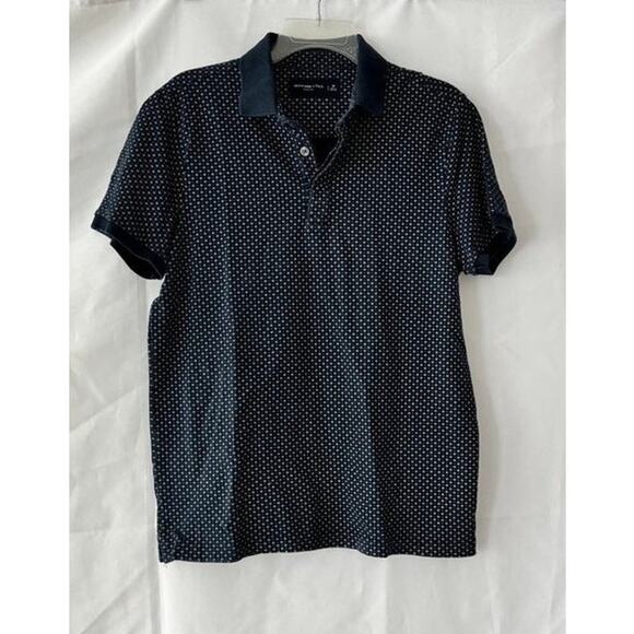 Abercrombie & Fitch Men’s Stretch Polo Shirt Navy Blue White Cross Print Size M - Picture 12 of 12